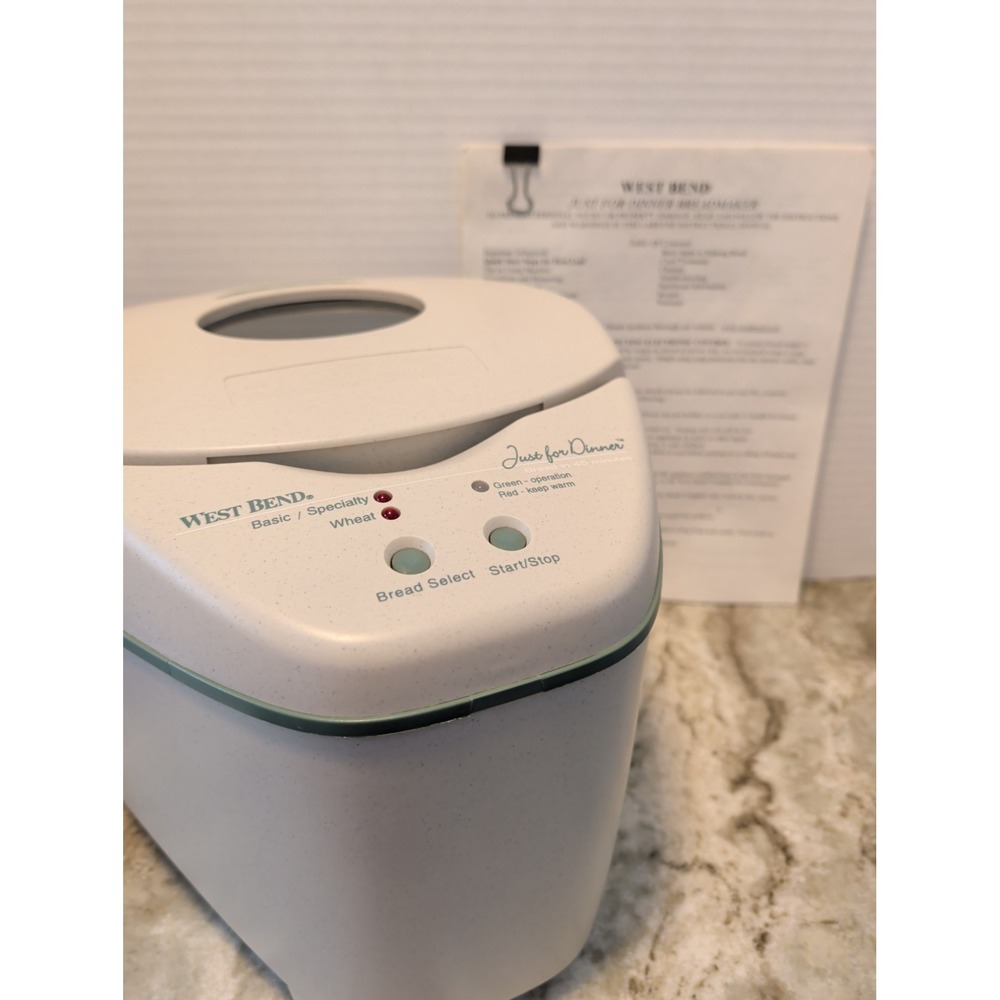 West Bend Just for Dinner Bread Maker Machine 45 Min 41077 3/4 Ib loaf W/Manual